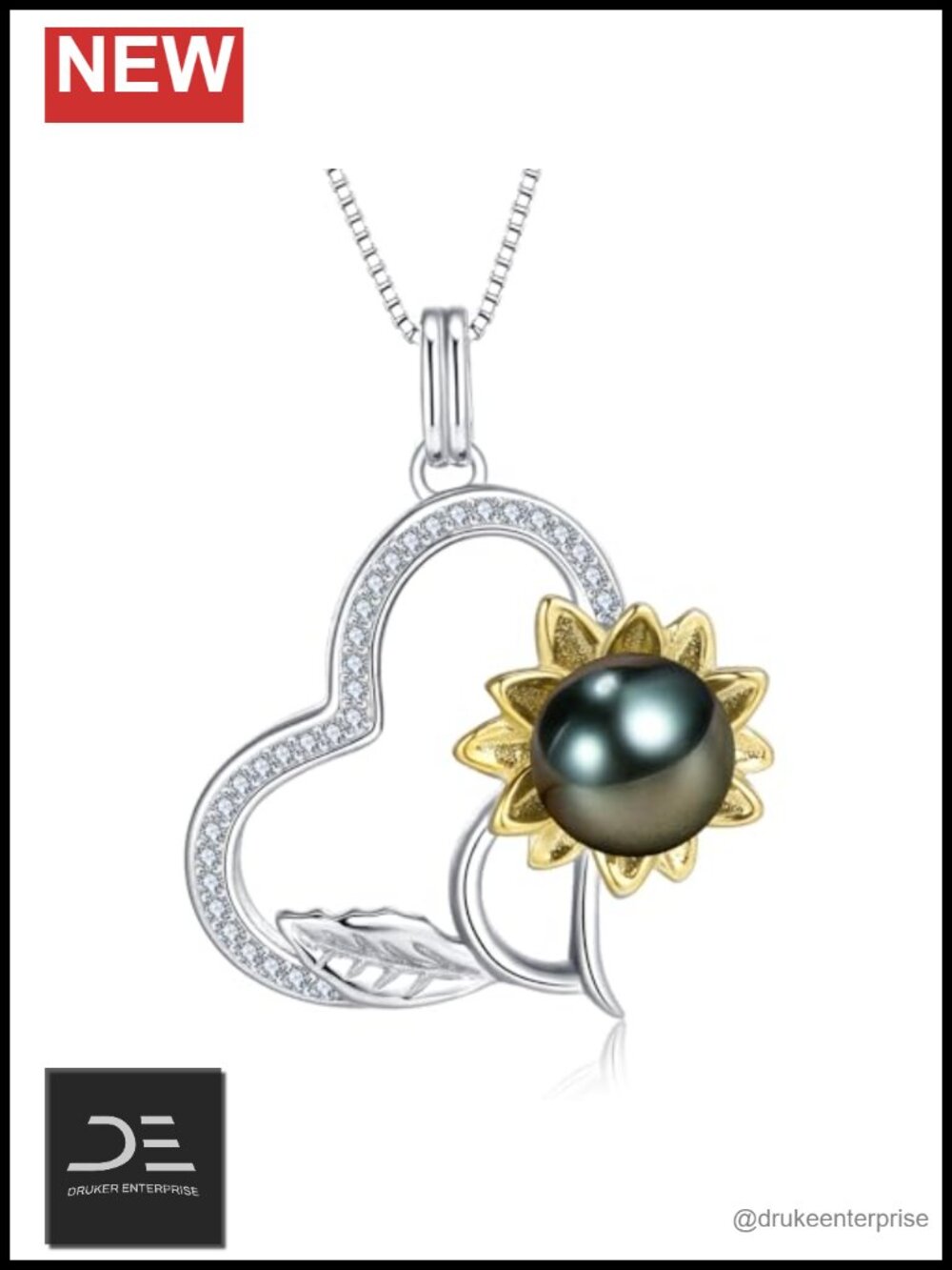 Tahitian Black Pearl Necklace 18K Gold Plated 925 Sterling Silver Pendant